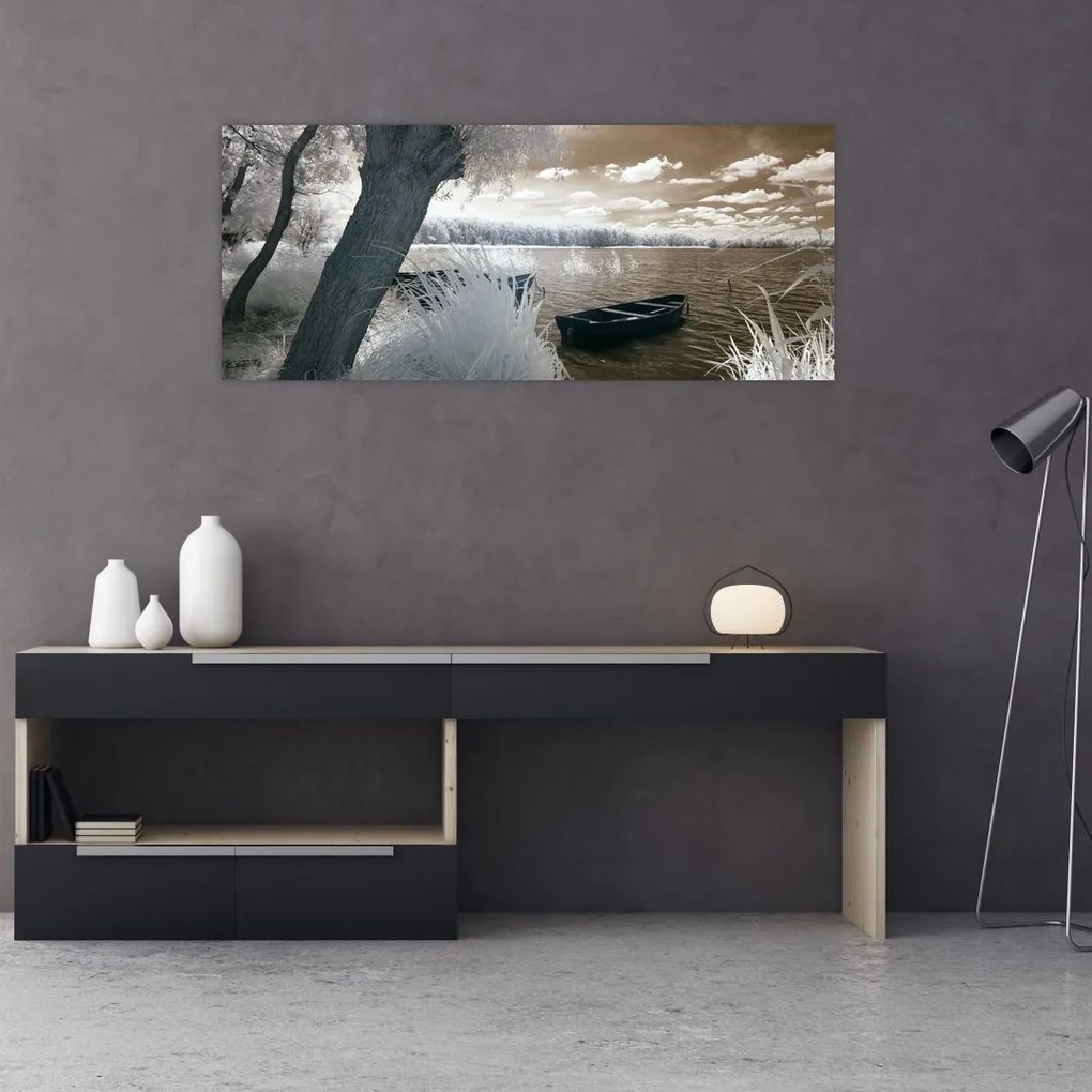 Tablou cu barca pe lac (120x50 cm)