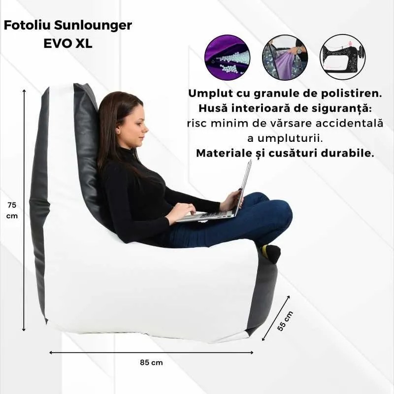 Fotoliu tip Scaun Sunlounger EVO XL, Material impermeabil - Negru