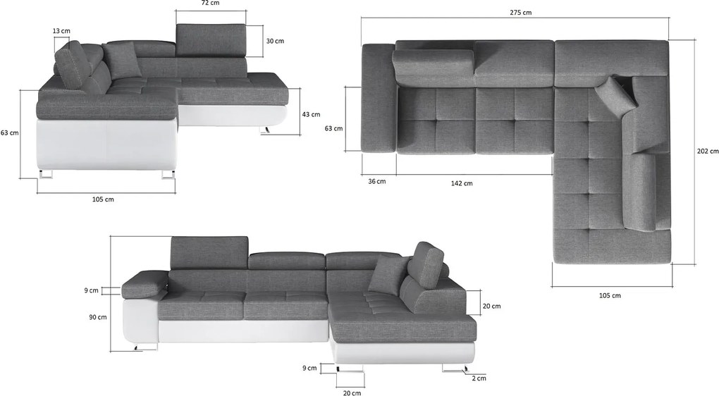 Colțar lemn masiv Extensibil Amina 275x202cm Ladă Depozitare Personalizabil