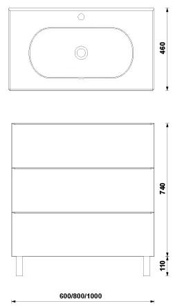 Set dulap baie 3 sertare Gala Shona cu lavoar Klea inclus, 60 cm, alb mat Alb mat, 600x460 mm