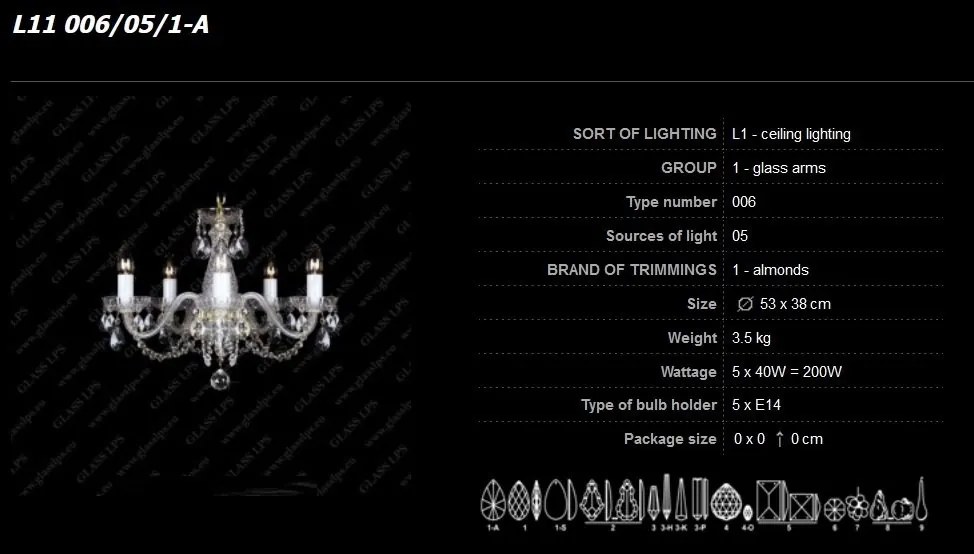 Lustra 5 brate cristal Bohemia L11 006/05/1-A