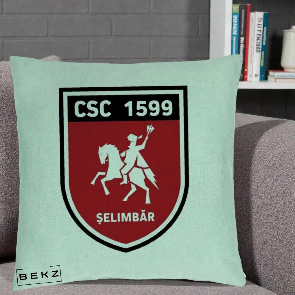 Perna Personalizata CSC 1599 Selimbar Fotbal, 40x40 cm, Verde Menta, Husa Detasabila, Perna Inclusa, BEKZ®