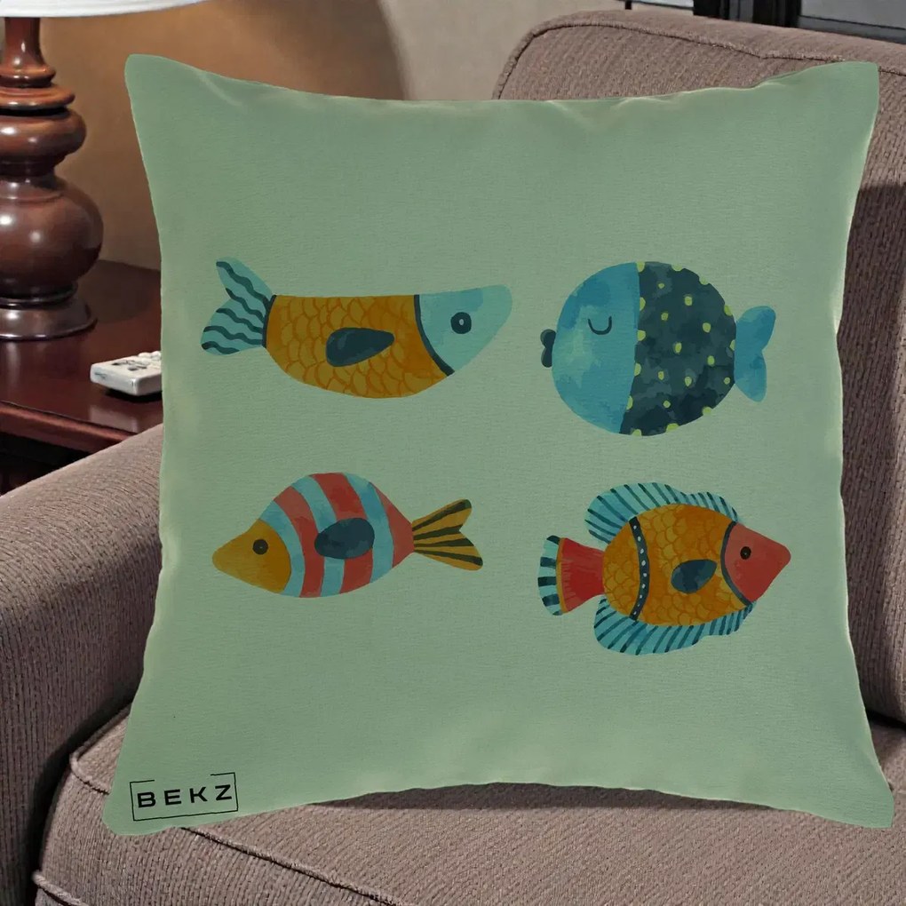 Perna Decorativa Pesti Acuarela, 40x40 cm, Verde, Husa Detasabila, Perna Inclusa, BEKZ®