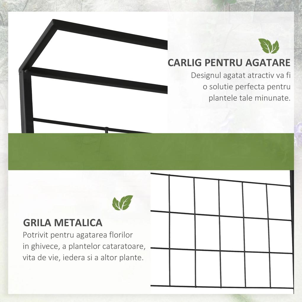 Outsunny Raft Suport pentru Plante cu 3 Etajere și Panou Posterior, Ideal pentru Plante Cățărătoare, Metal Negru | Aosom Romania