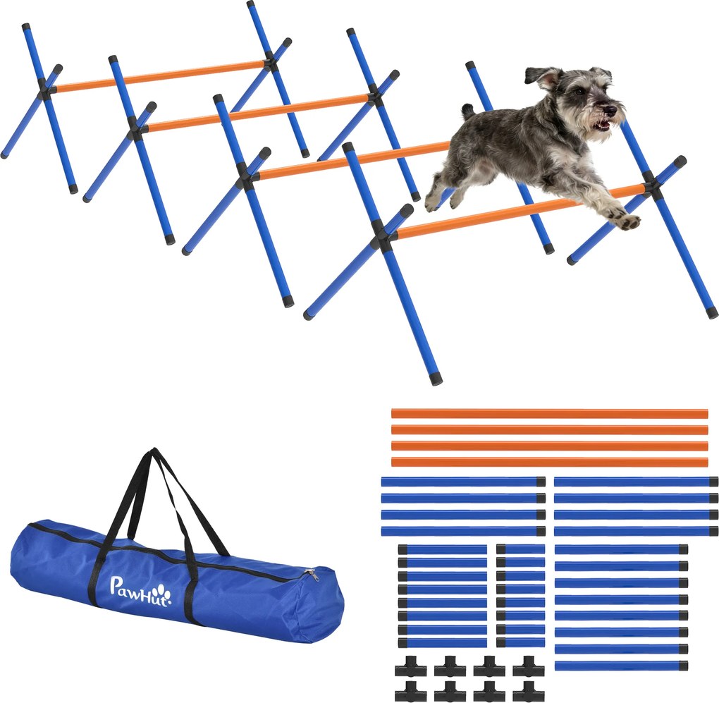 PawHut Set Agility pentru câini, echipament Agility 4 piese cu obstacole, geantă de transport, set reglabil de antrenament pentru câini mici | Aosom Romania