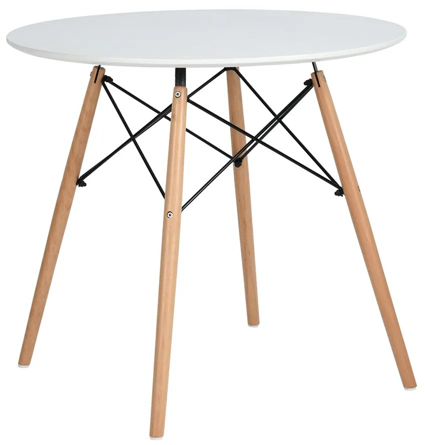 Masă dining, alb mat/fag, diametru 120 cm, DEMIN
