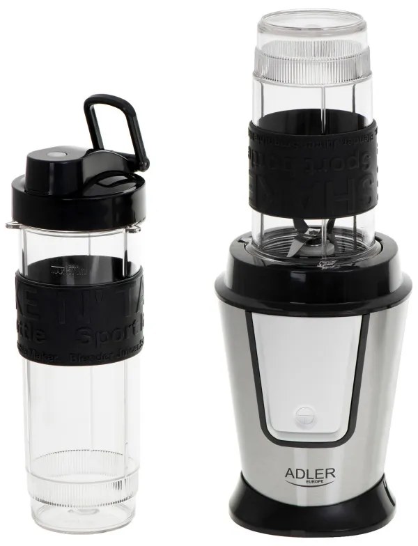 Blender Adler AD 4081, 800W, 2 pahare/sticle 400/570 ml, 20 000 rpm, 4 lame din otel inoxidabil, Zdrobire gheata, Fara BPA, Negru