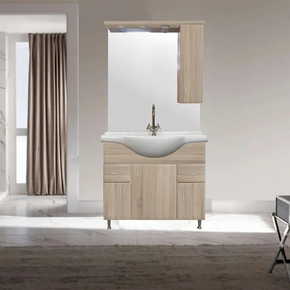 Dulap suspendat pentru baie Bianca Plus 85, culoare stejar sonoma, deschidere pe dreapta