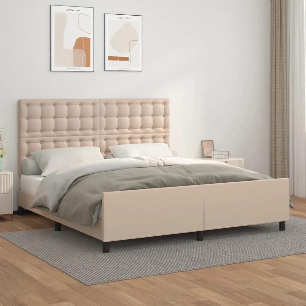 3125584 vidaXL Cadru de pat cu tăblie, cappuccino, 160x200 cm, piele ecologică