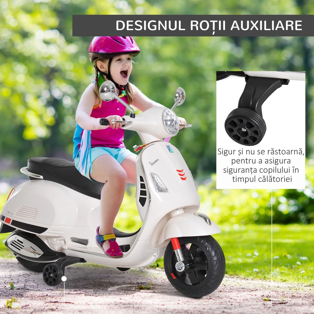 HOMCOM Motocicletă Electrică pentru Copii, 6V cu Muzică, Lumini și Sunete, 102x50,5x75,5 cm, Alb | Aosom Romania