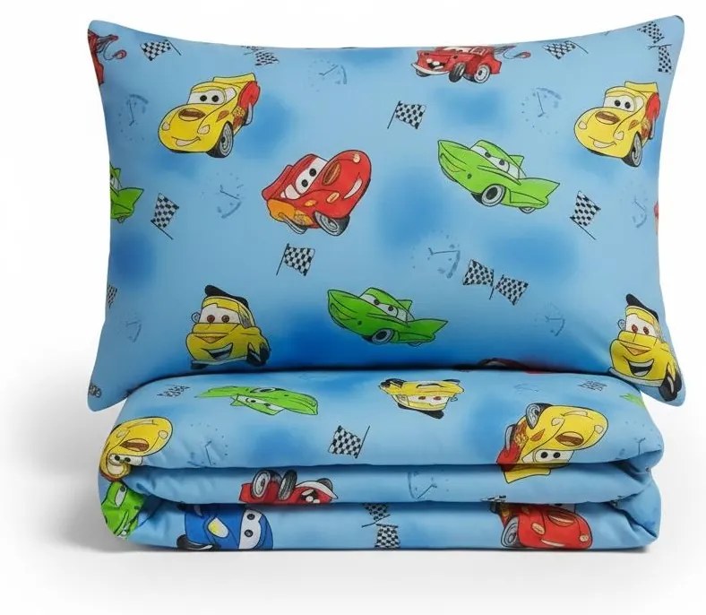 Set pilota si perna din bumbac neted Cars Blue pentru pat 2-8 / 2-12 ani -ASC6427968007461