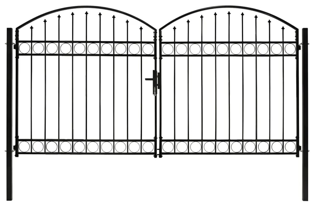 vidaXL Poartă de gard dublă cu arcadă, negru, 300 x 175 cm, oțel