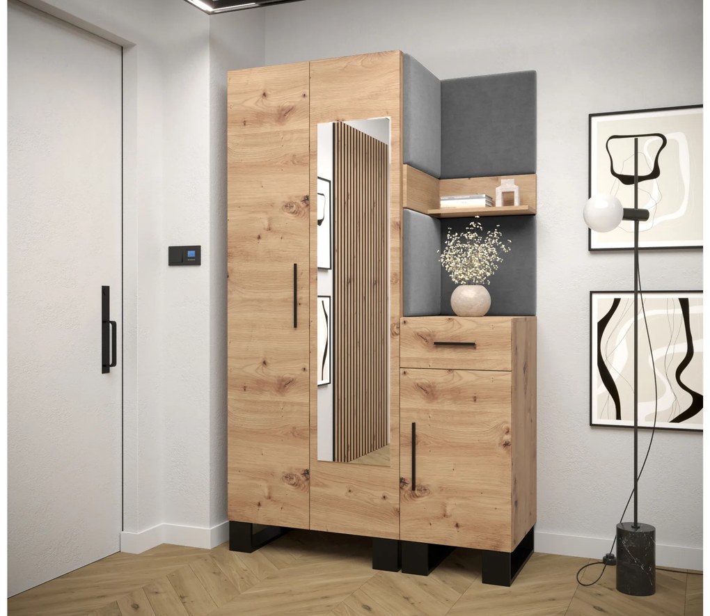 Set mobilier pentru hol Amanda 16 (Stejar artisan + gri închis). 1085995