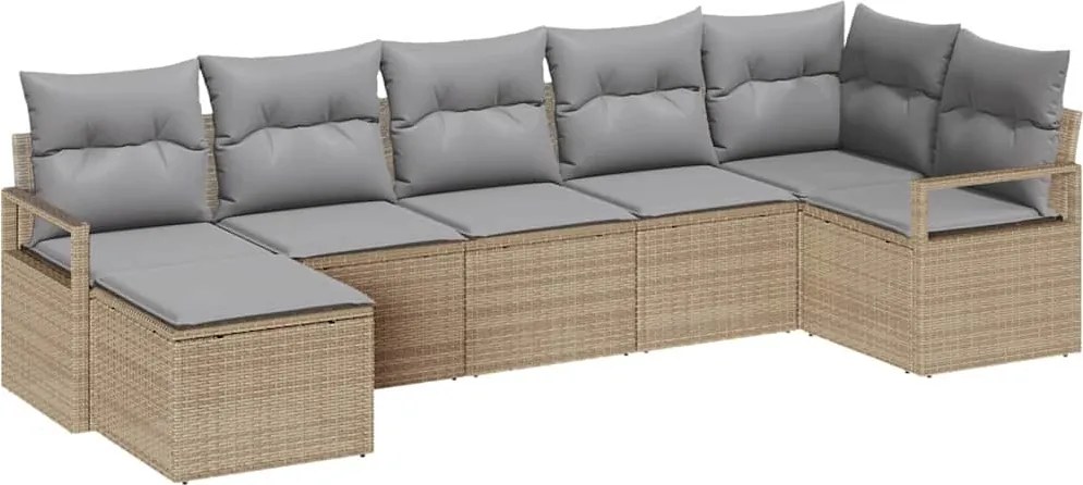 vidaXL Set de canapea cu pernă 7 pcs Bej poliratan
