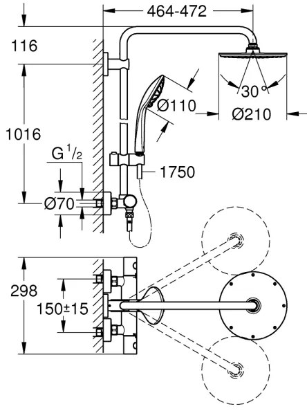 GROHE 27964000 - Sistem de duș EUPHORIA 210 mm, crom lucios