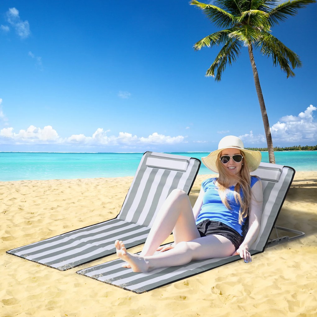 Outsunny Șezlong pliabil pentru soare, șezlong de grădină cu pernă, fotoliu reclinabil cu spătar reglabil în 5 poziții, geantă de transport, Gri deschis | Aosom Romania