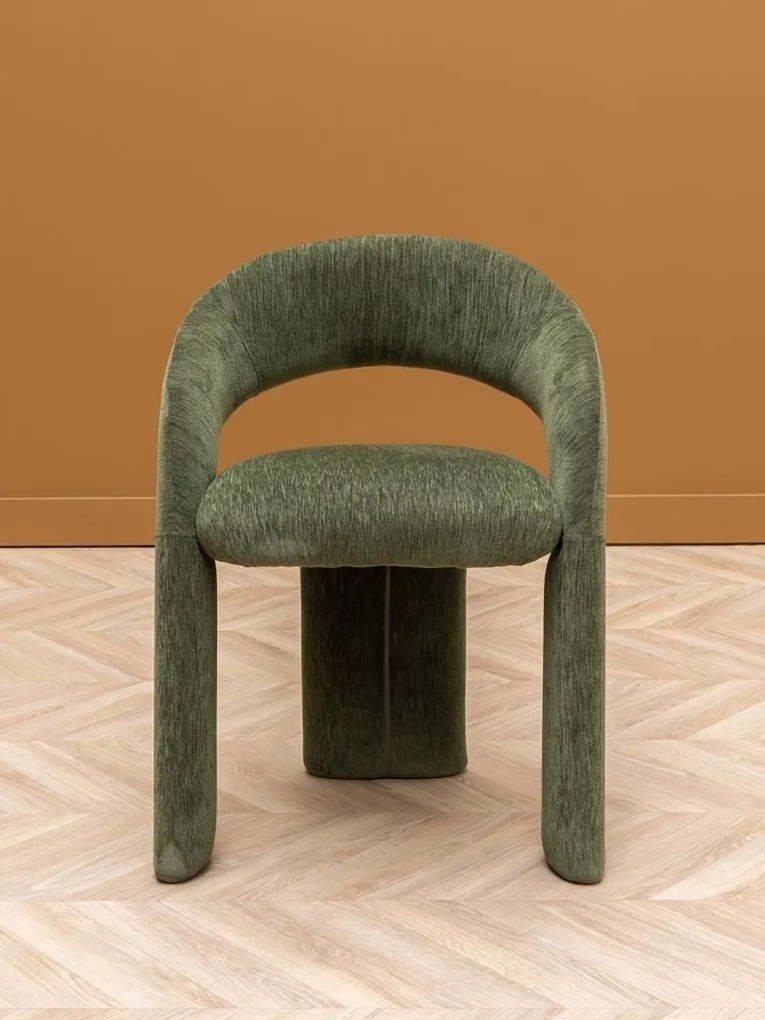Scaun din bumbac verde, formă asimetrică, cu picioare cilindrice, 73×67×62 cm, „Prato"