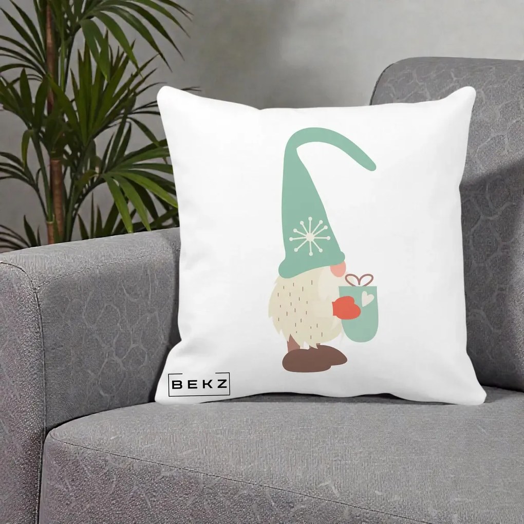 Perna Decorativa Gnom Nordic cu Cana Calda Menta, 40x40 cm, Alba Mata, Husa Detasabila, Perna Inclusa, BEKZ®