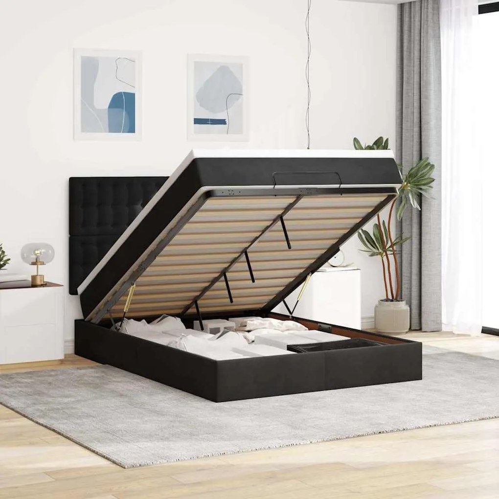 vidaXL Cadru de pat otoman cu saltele, catifea neagră 140x200cm