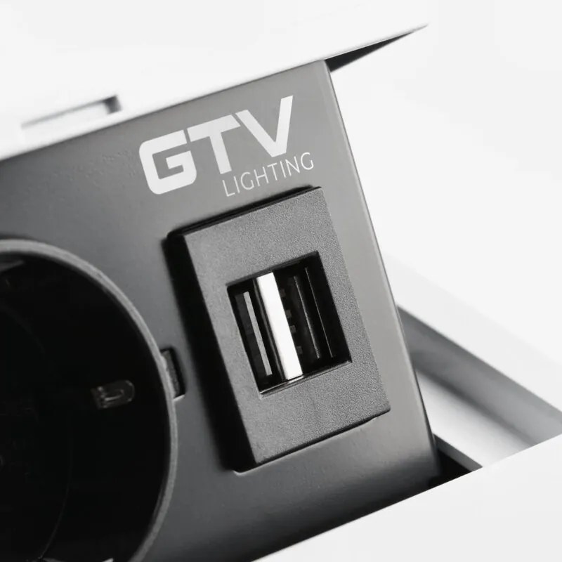 Priză încorporabilă în blat Avaro GTV, 1 priză Schuko, 2 x USB A, alb L:135 mm; l:135 mm, Aluminiu/Plastic, Alb
