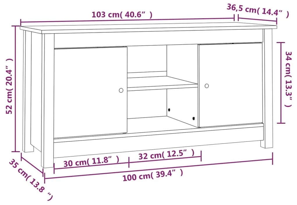 Comoda TV, negru, 103x36,5x52 cm, lemn masiv de pin 1, Negru