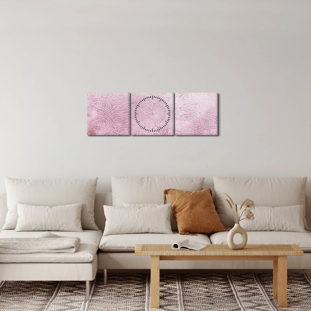 Tablou - Mandala pe zid roz (cu ceas) (90x30 cm)