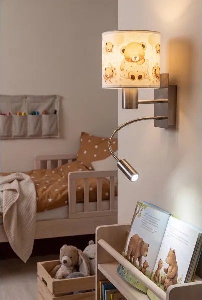 Brilagi - Lampă LED flexibilă BOBO 1xE27/25W/230V + LED/3W, finisaj cromat/alb/cu imprimeu ursuleți