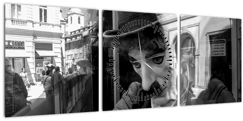 Tablou - Charles Chaplin la Praga (cu ceas) (90x30 cm)
