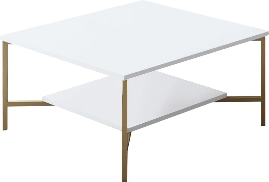 Masuta cafea Gold Line, alb/auriu, PAL, 80x80x40 cm