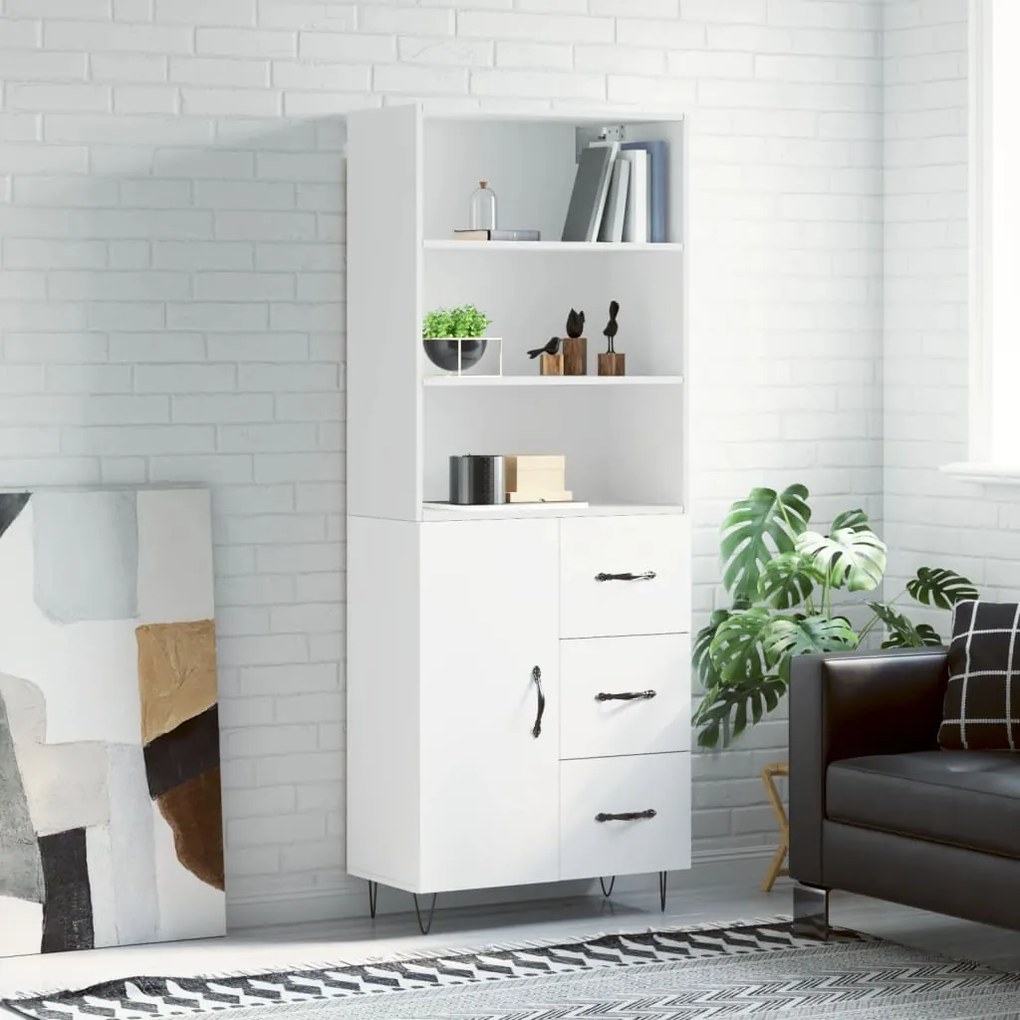 3189439 vidaXL Dulap înalt, alb extralucios, 69,5x34x180 cm, lemn compozit