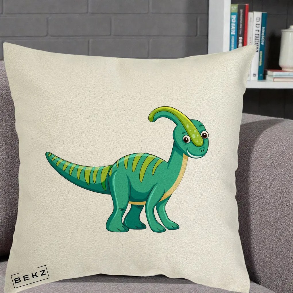 Perna Decorativa Parasaur Verde, 40x40 cm, Ecru, Husa Detasabila, Perna Inclusa, BEKZ®