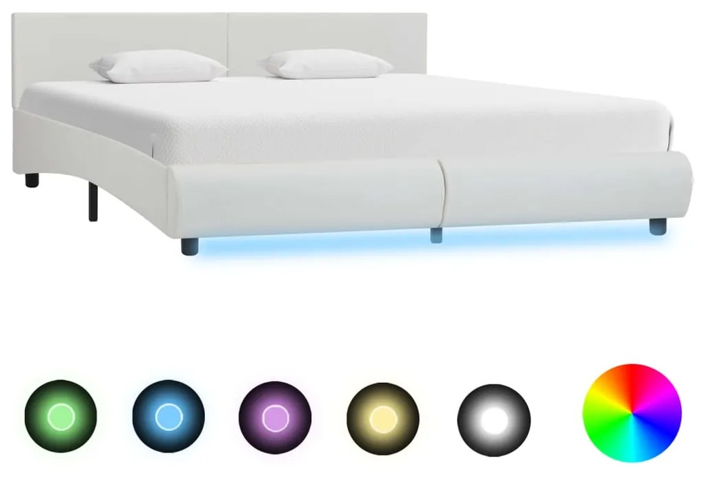 285491 vidaXL Cadru de pat cu LED, alb, 180 x 200 cm, piele ecologică