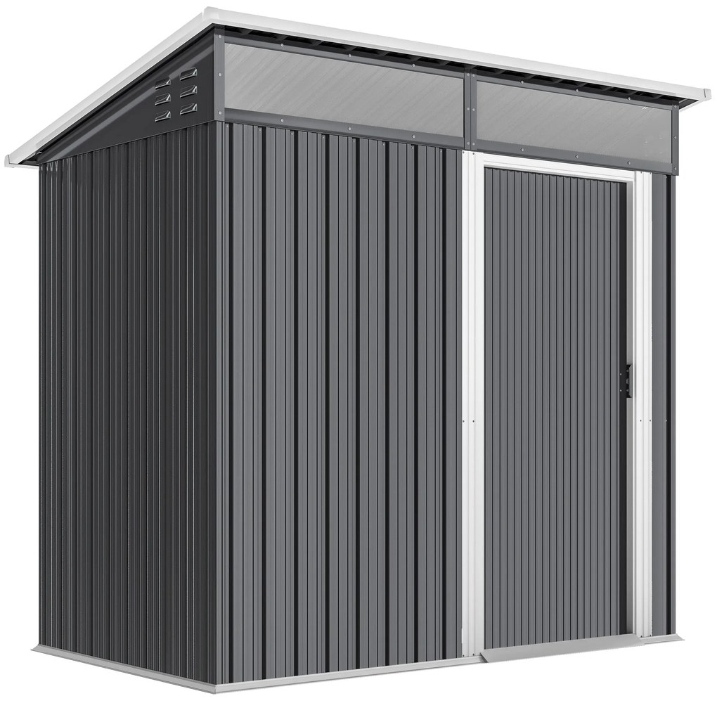 Outsunny Depozit de grădină, Casa de unelte cu ferestre, Orificii de ventilare, Ușă glisantă, Oțel impermeabil, rezistent la intemperii, Gri închis | Aosom Romania