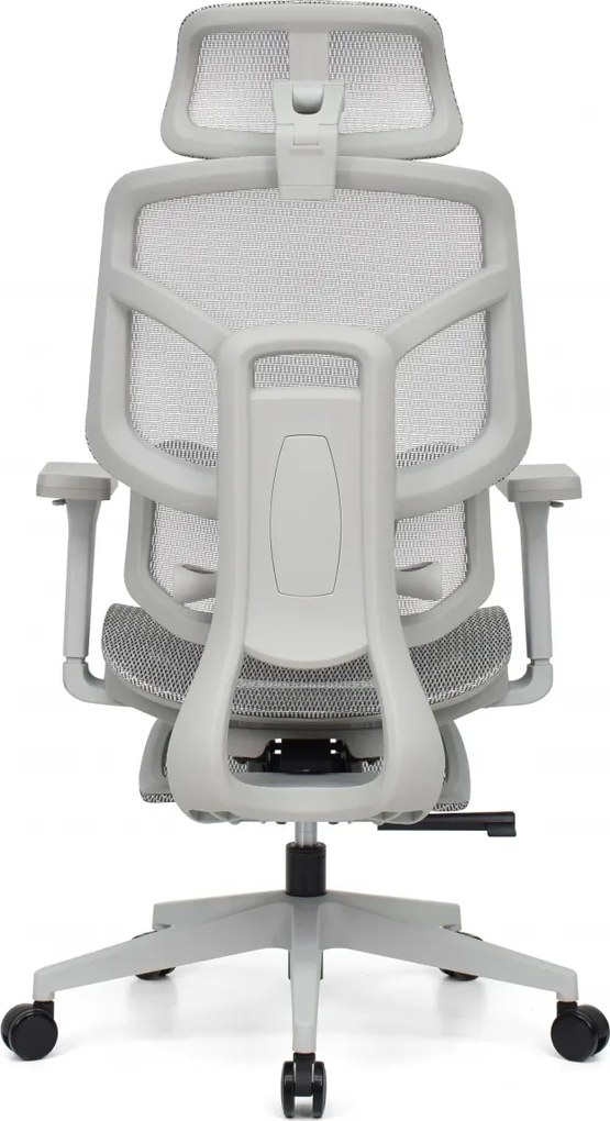 Scaun Ergonomic AirMesh Pro E399-H – Full Mesh, Suport Lombar Reglabil pe Înălțime, Cotiere 4D, Tetiera 3D, Reclinare Automată, Suport Picioare, Gri