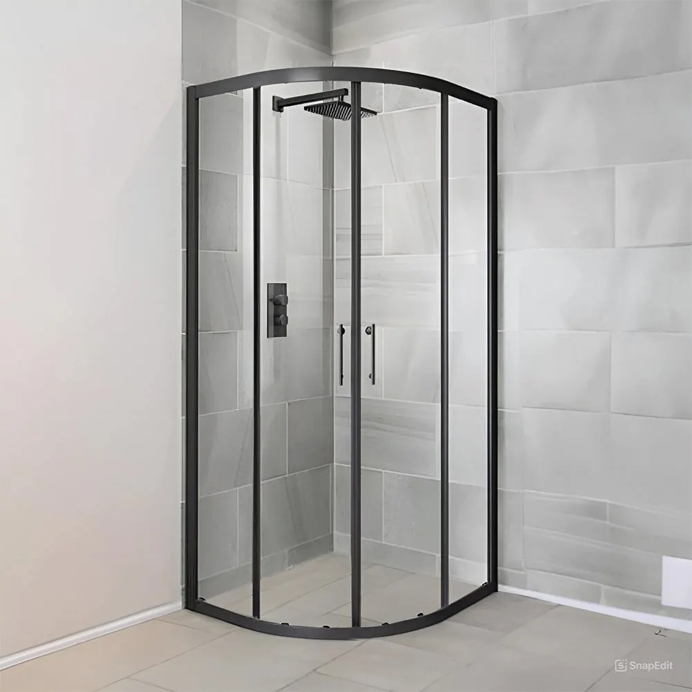 Cabină de duș curbată Spirit Clear 90x90x180 cm, fără cădiță de duș, neagră