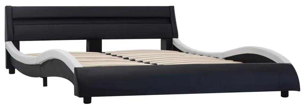 Cadru pat cu LED, negru si alb, 140 x 200 cm, piele ecologica Alb si negru, 140 x 200 cm