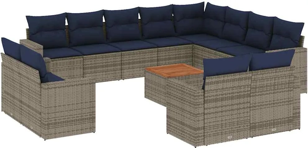 vidaXL Set mobilier de grădină cu perne, 13 piese, gri, poliratan