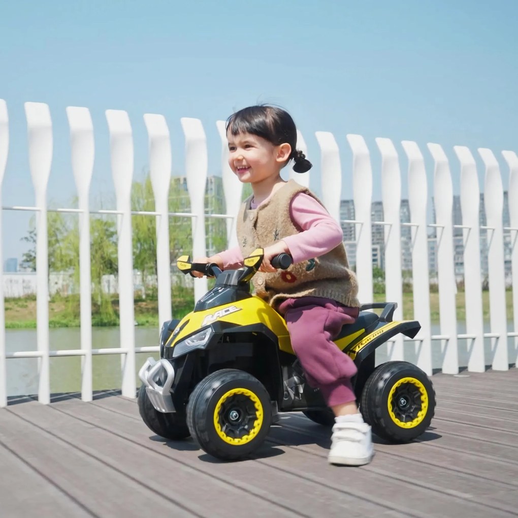 HOMCOM Mini ATV, Motocicletă pentru Copii 18-36 Luni cu Muzică Integrată și Ghidon Larg, 67,5x38x44 cm, Galben | Aosom Romania