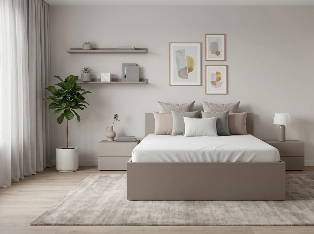 Pat SOFIA 140 x 200 cm, casmir bej Saltele: Saltea Sommera 18 cm, Somiera pat: Cu lamele drepte