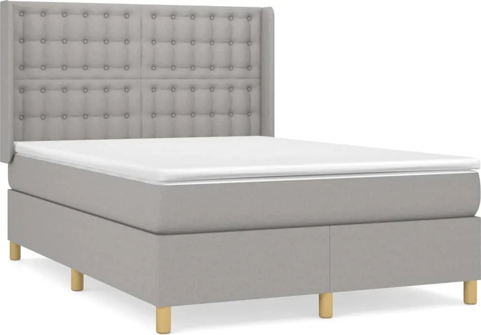 vidaXL Pat box spring cu saltea, gri deschis, 140x190 cm, textil