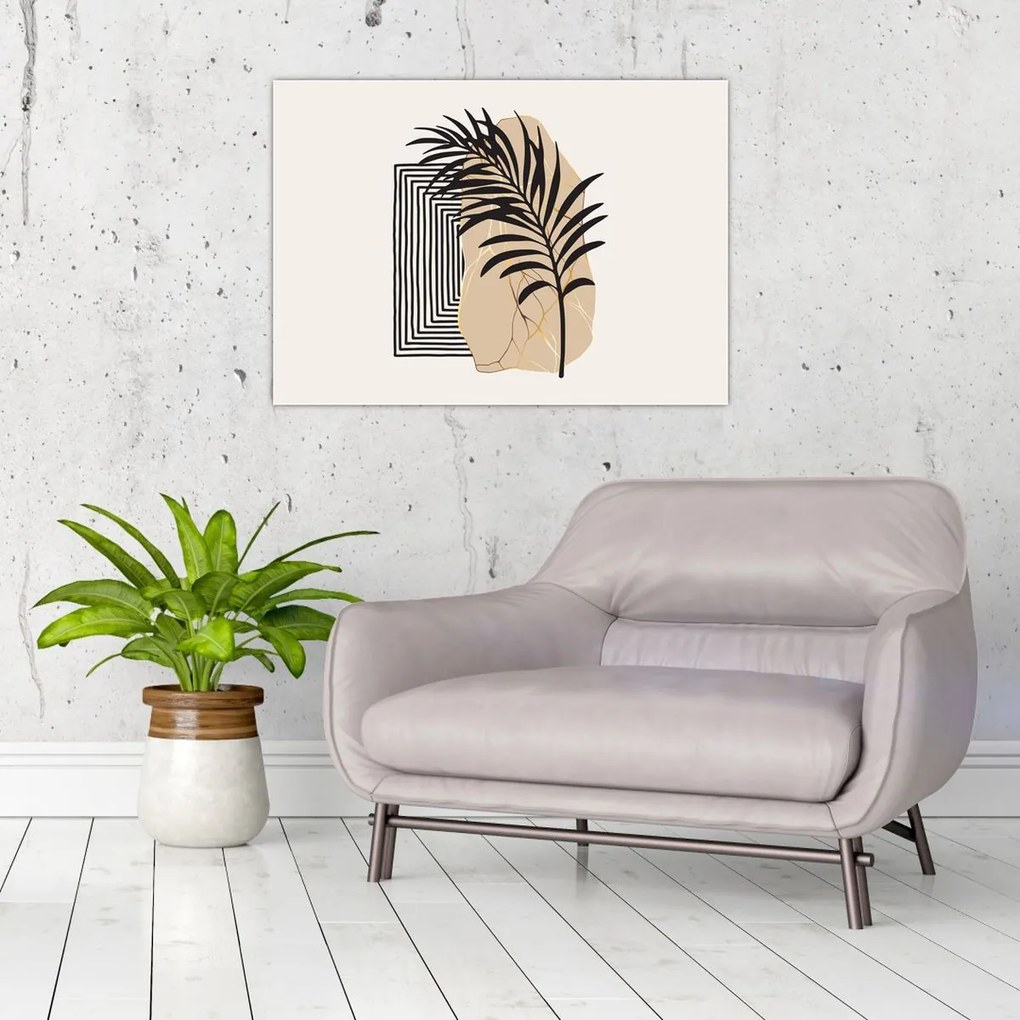 Tablou pe sticlă - Abstracție cu frunze tropicale N⁰3 (70x50 cm)