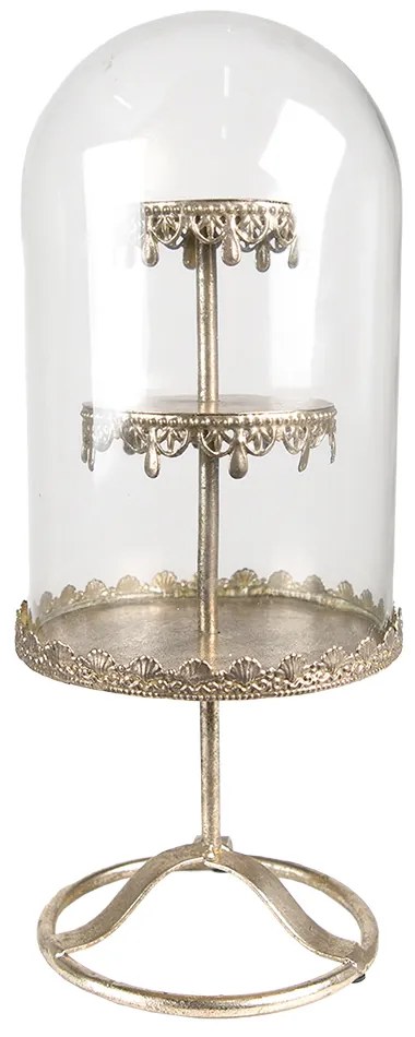 Platou decorativ fier auriu cupola sticla 16x39 cm