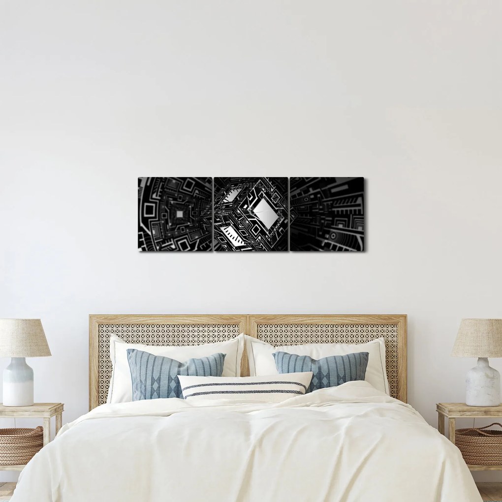 Tablou cu un cub abstract (cu ceas) (90x30 cm)