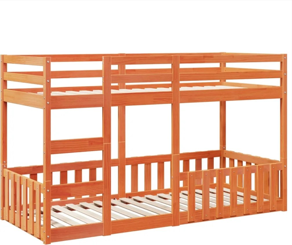 vidaXL Pat supraetajat, maro ceruit, 80x200 cm, lemn masiv de pin