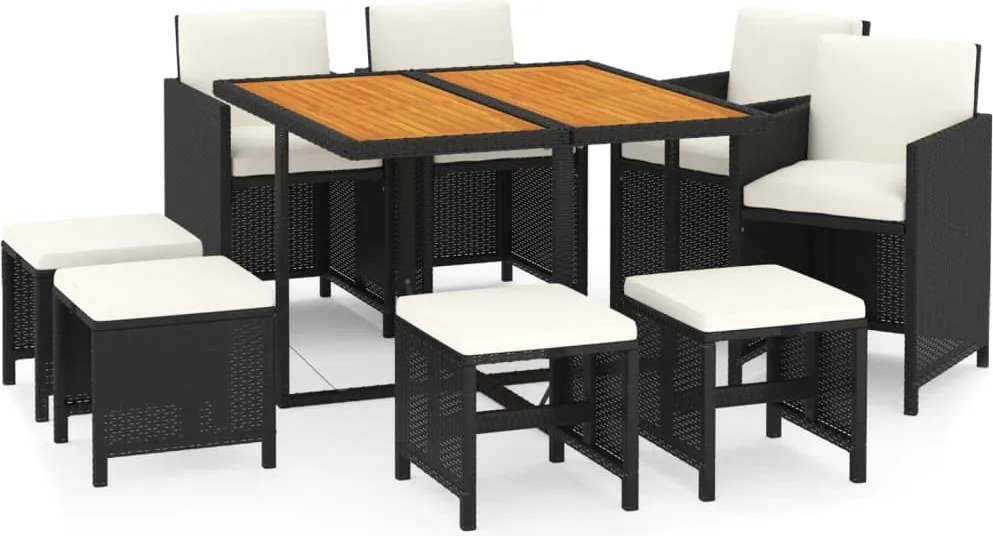 vidaXL Set mobilier de grădină cu perne, 9 piese, negru, poliratan