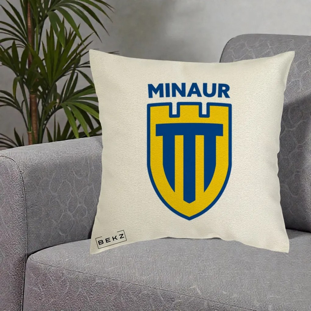 Perna Personalizata Minaur Baia Mare Fotbal, 40x40 cm, Ecru, Husa Detasabila, Perna Inclusa, BEKZ®