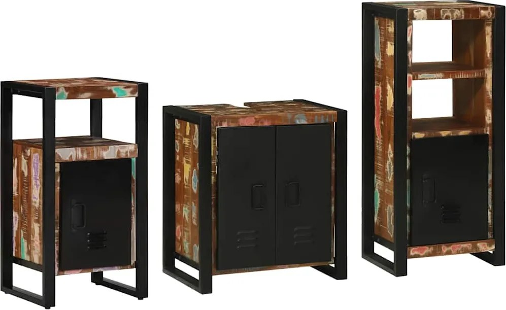 vidaXL Set de mobilier pentru baie cu raft 3 pcs Lemn recuperat masiv