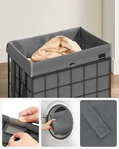 Cos de rufe pliabil cu sac detasabil, metal / textil, gri / negru, Songmics