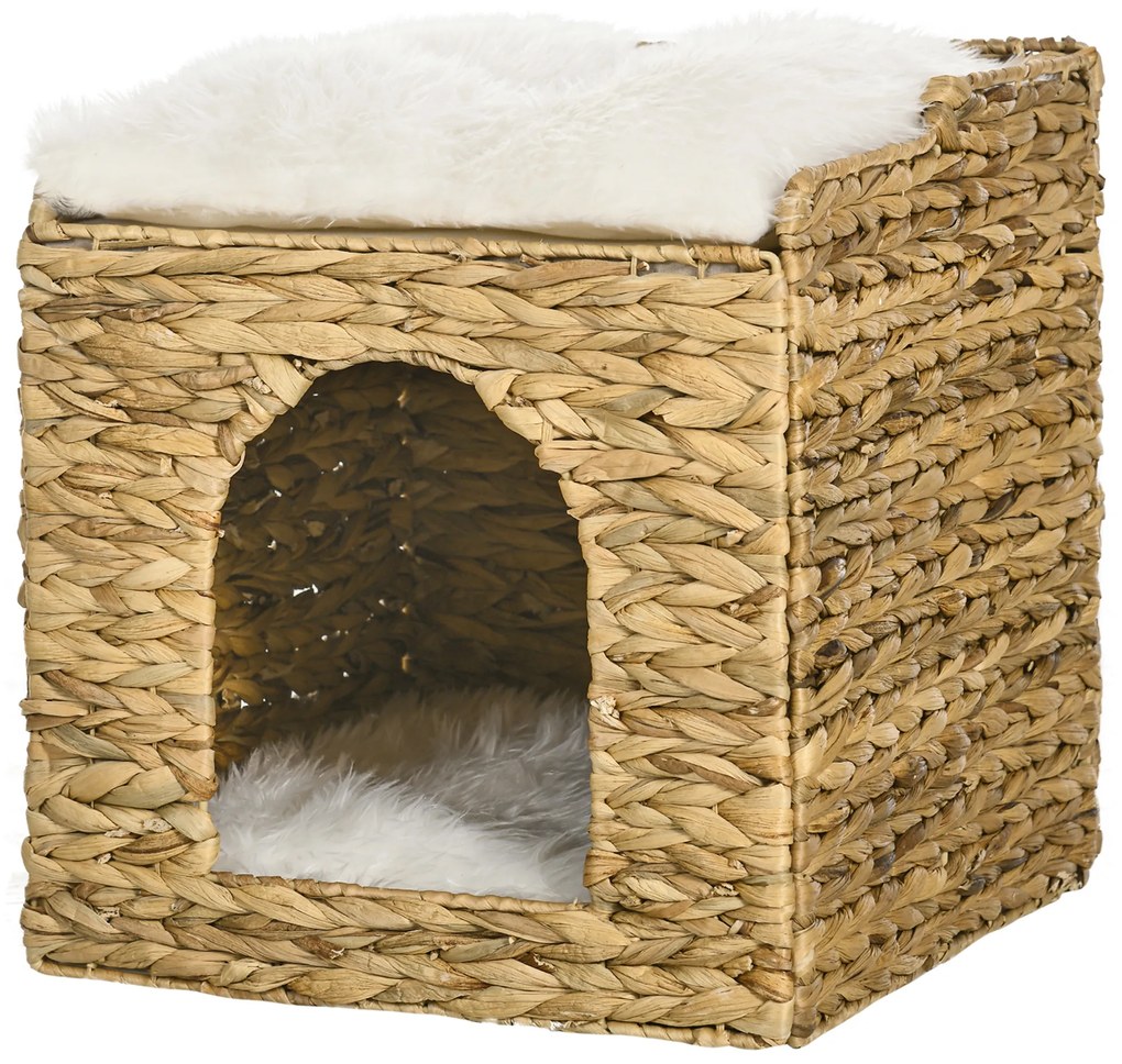 PawHut Cusătură pentru pisici 2 nivele cu 2 perne, 37,5 x 37,5 x 41,5 cm, maro crem | Aosom Romania