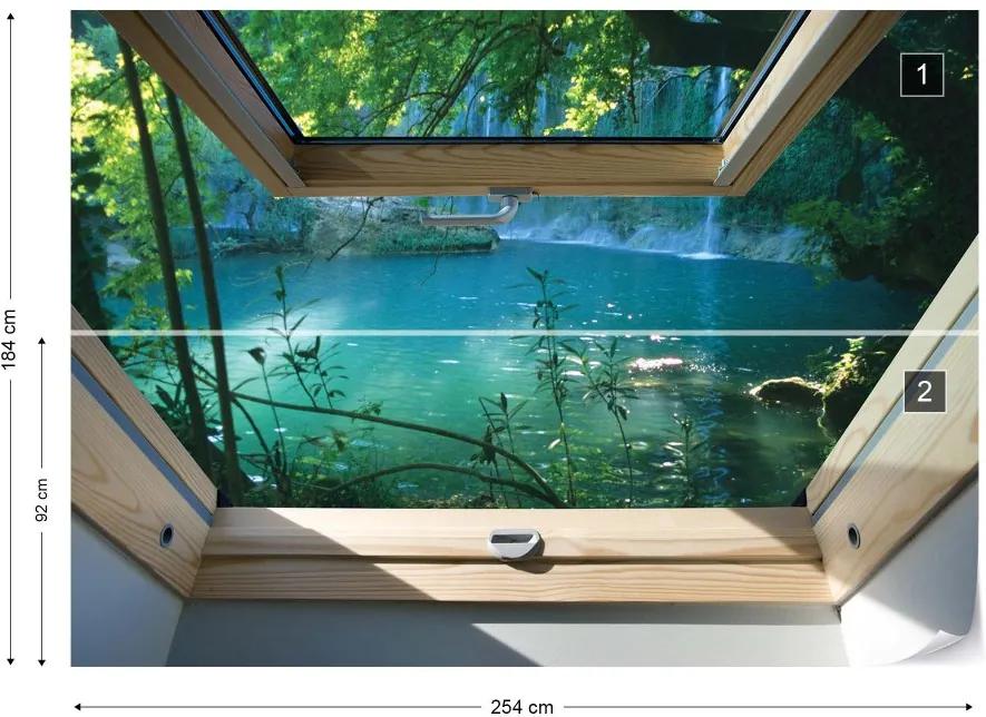 GLIX Fototapet - Lake 3D Skylight Window View Vliesová tapeta  - 254x184 cm